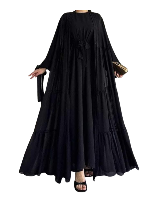 কুচিকাটা গাউন বোরকা ডুবাই চেরি কাপড়ে তৈরি Black - Image 2